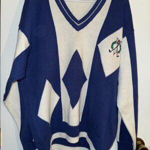 Vintage 80's Par Four Golf Sweater Mens Large Blue Green Oversized
